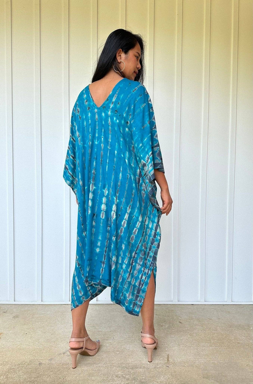 Fiona Midi Teal and Black Tie Dye Kaftan