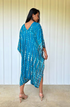 Fiona Midi Teal and Black Tie Dye Kaftan