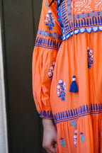 Orange Hand-Block Printed Dress