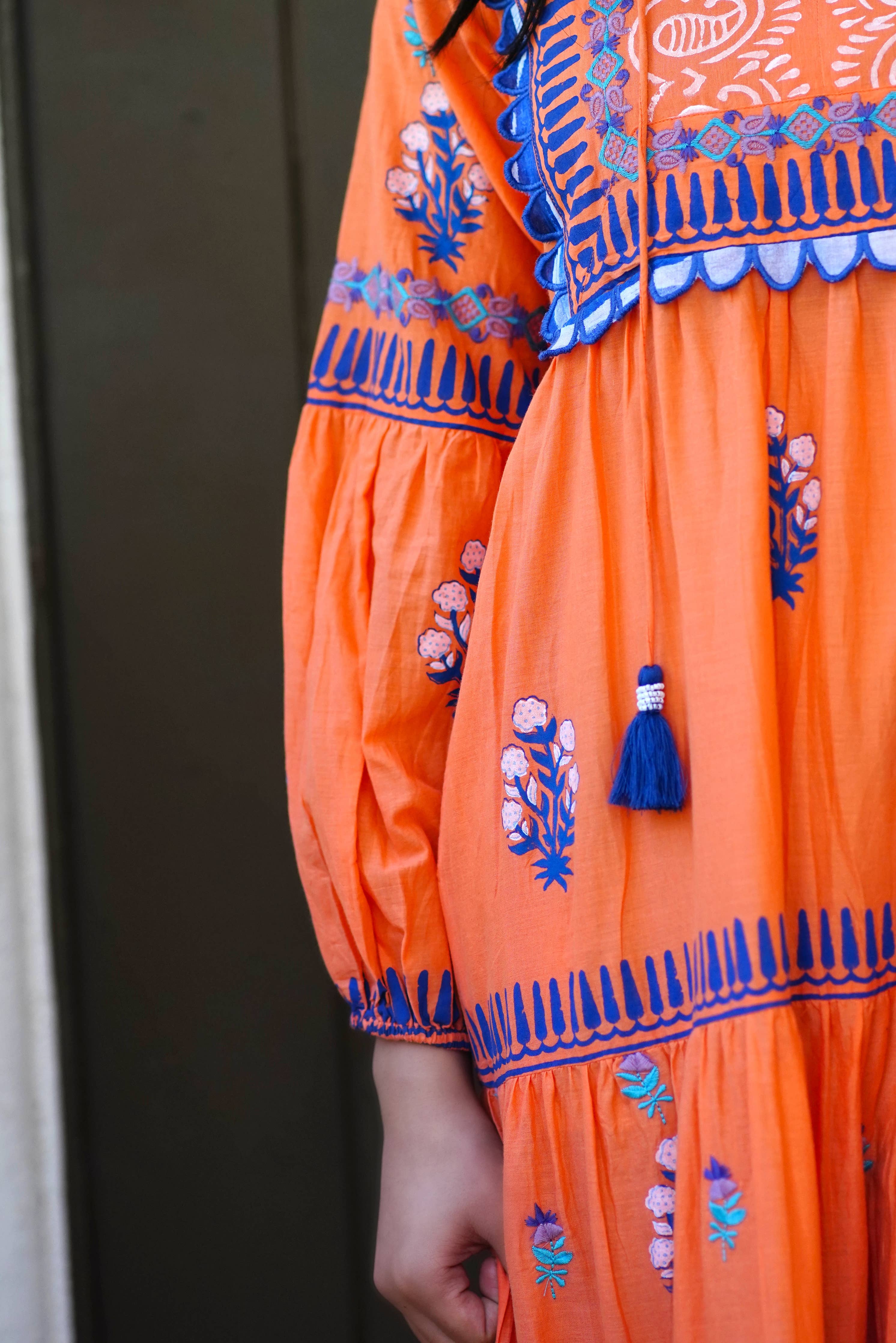 Orange Hand-Block Printed Dress