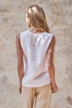 Keyhole Back Linen Sleeveless Top