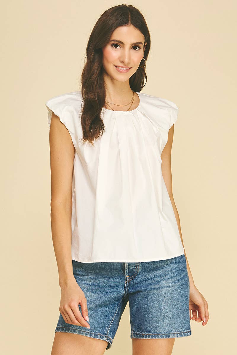 Pleated Flutter Sleeve Blouse