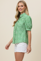 Geometric Print Button Down Blouse