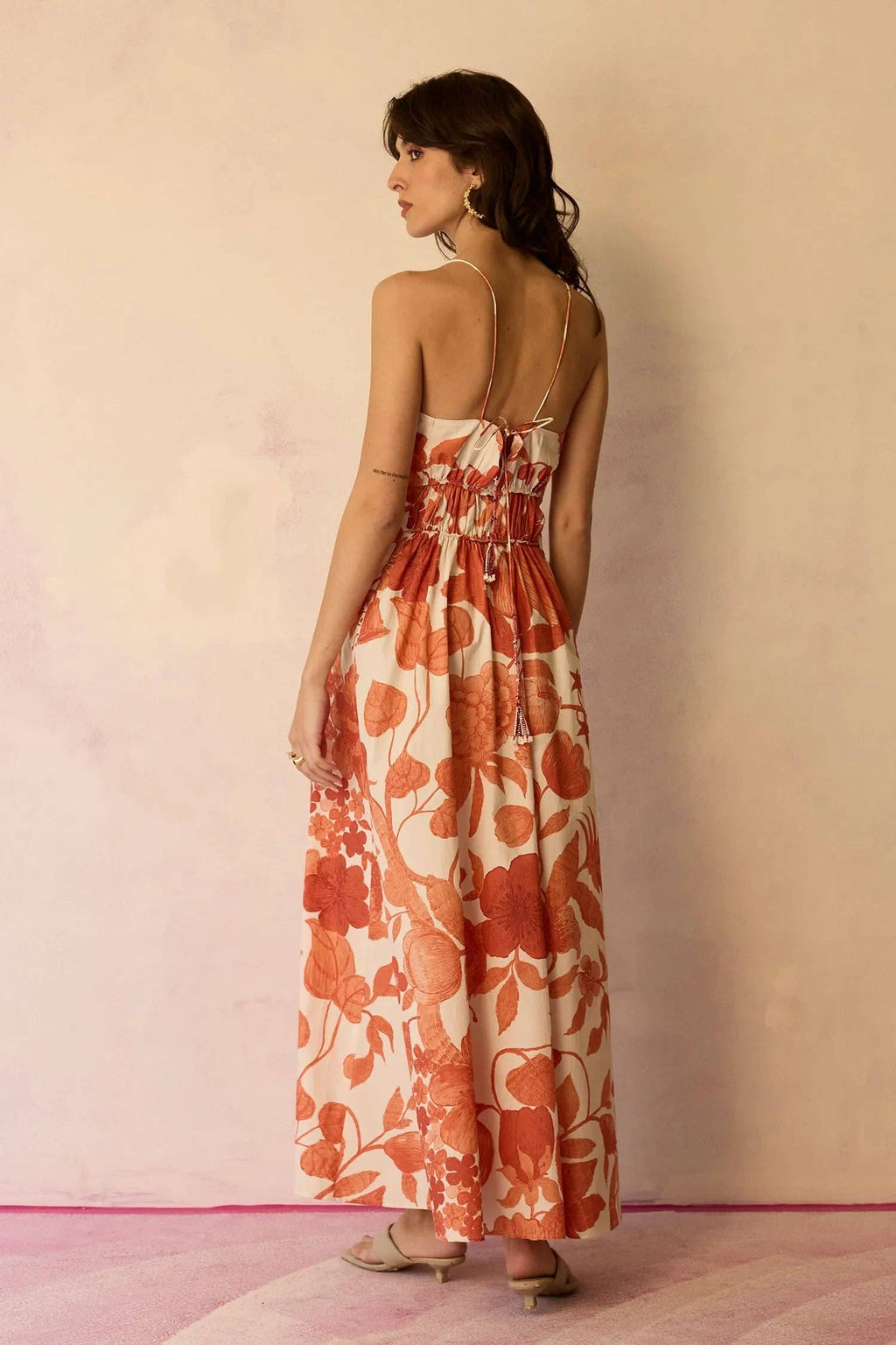Hibiscus Smocked Maxi Dress - Coral