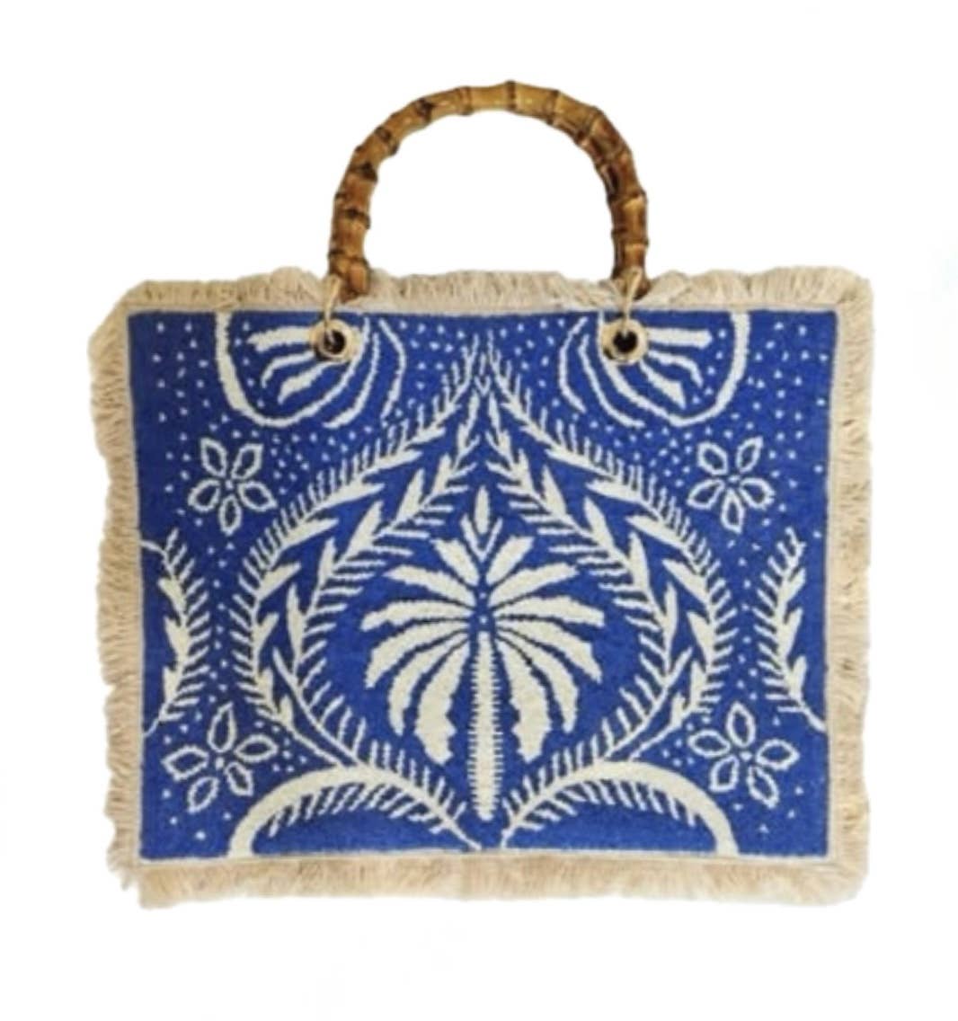 Blue and White Palm Tote Bag