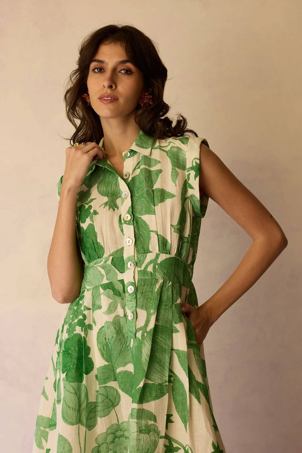Hibiscus Cap-Sleeve Midi Dress