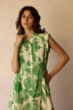 Hibiscus Cap-Sleeve Midi Dress
