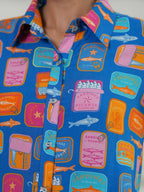 Blue Sardine Print Shirt Dress