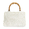 Ivory Beaded Bamboo Top Handle Bag