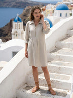 Khaki Bubble Sleeve Zipper Dress