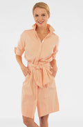 Coral Pinstripe Tie Front Dress