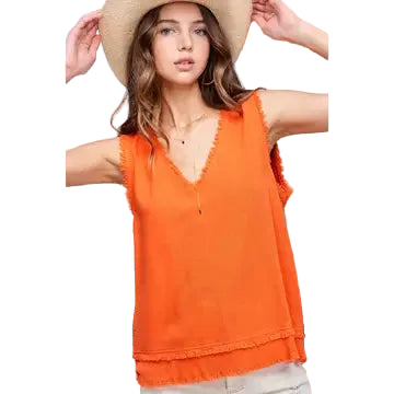 Gauze Cut Edge V-neck Top