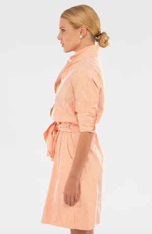 Coral Pinstripe Tie Front Dress