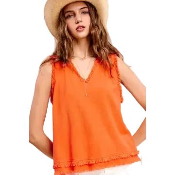 Gauze Cut Edge V-neck Top