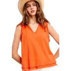 Gauze Cut Edge V-neck Top