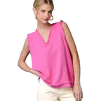 Gauze Cut Edge V-neck Top
