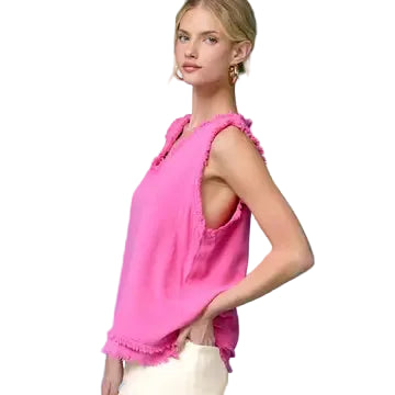 Gauze Cut Edge V-neck Top