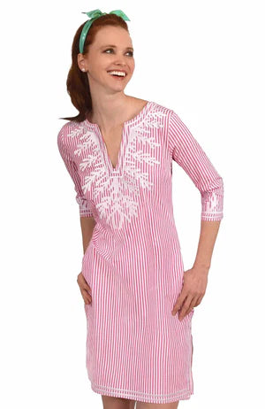 Embroidered Reef Pinstripe Dress