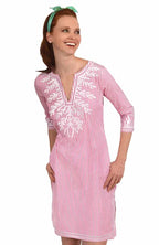 Embroidered Reef Pinstripe Dress
