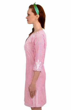 Embroidered Reef Pinstripe Dress