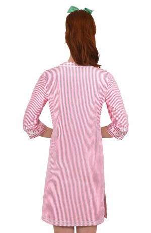 Embroidered Reef Pinstripe Dress