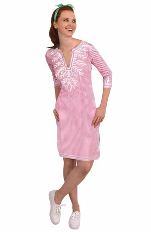 Embroidered Reef Pinstripe Dress