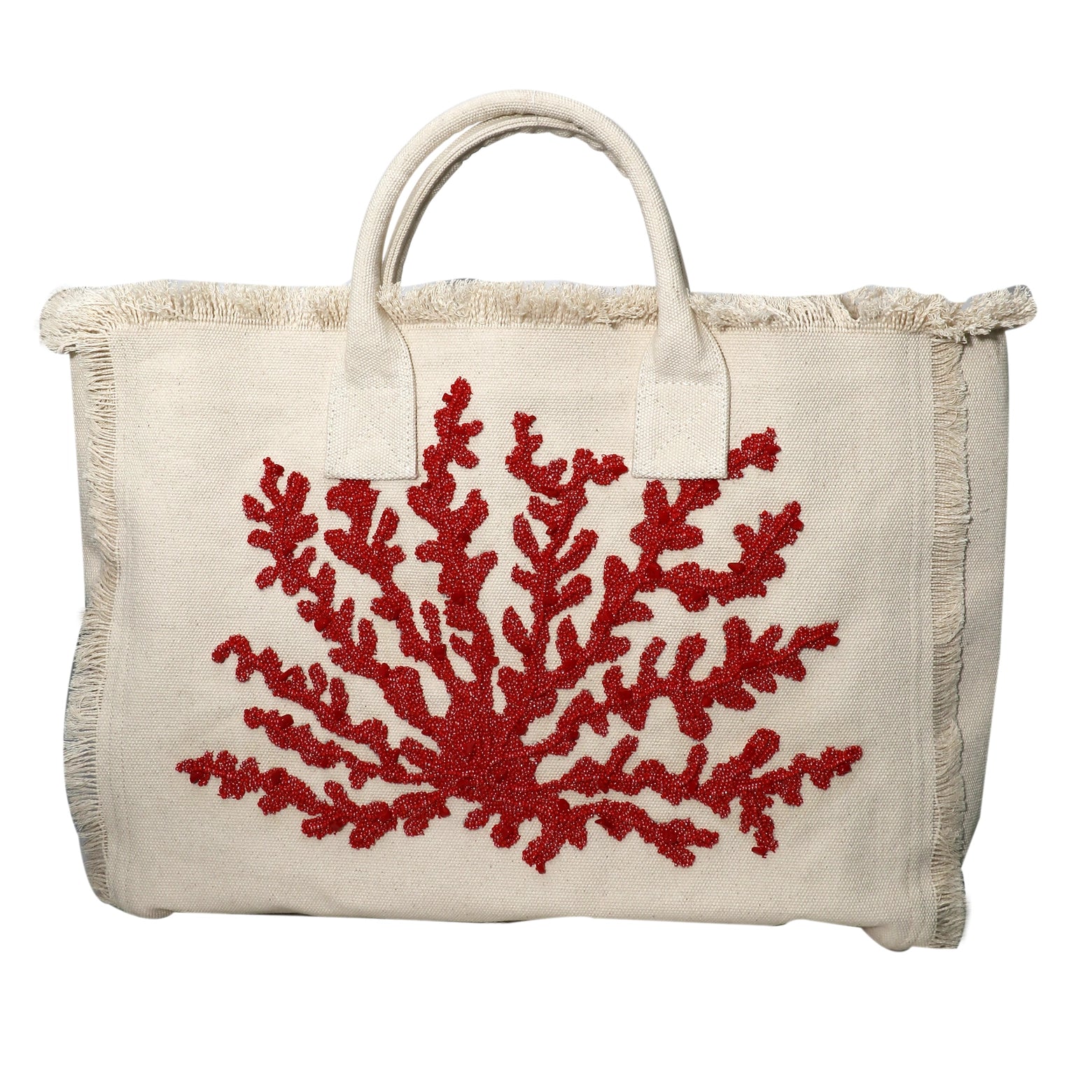Red Coral Beaded Tote Bag