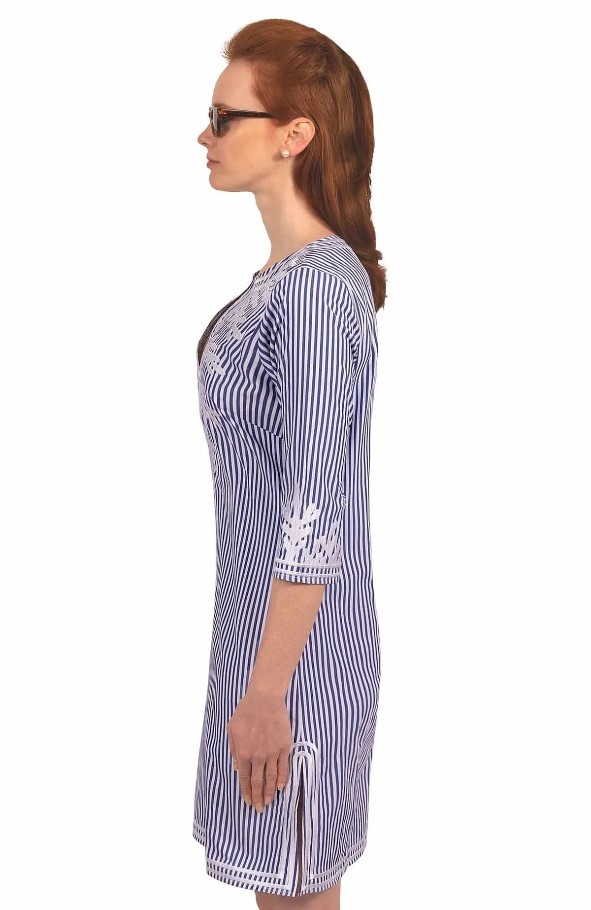 Embroidered Reef Pinstripe Dress