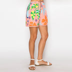 Coral Retro Tropical Print Shorts