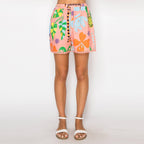 Coral Retro Tropical Print Shorts