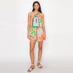 Coral Retro Tropical Print Shorts