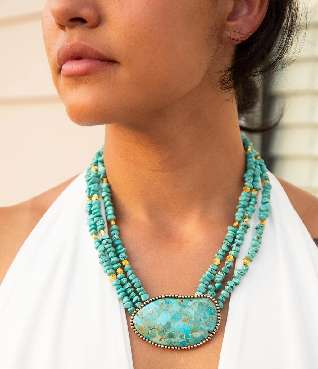 Natural Turquoise and Gold Statement Necklace