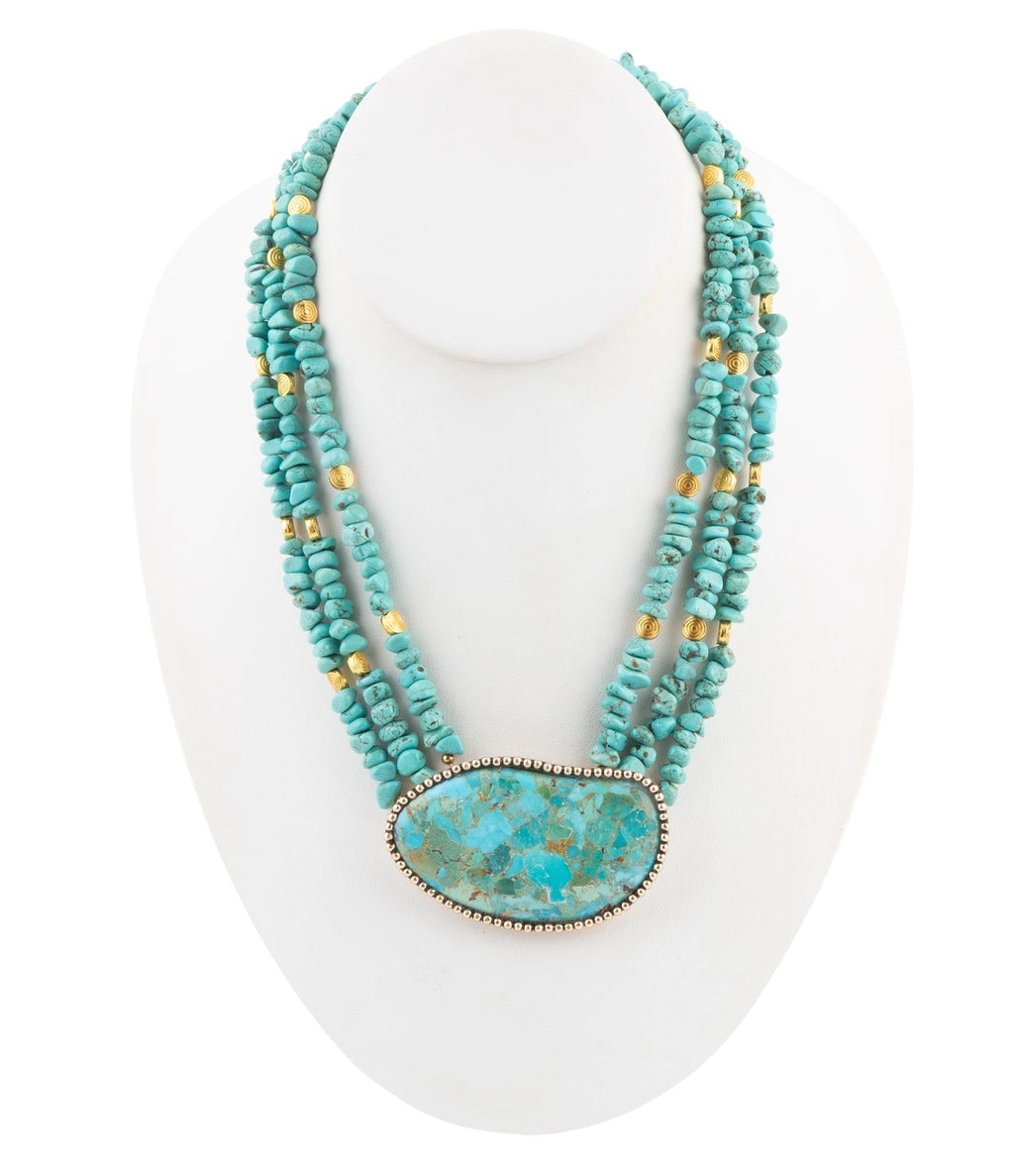 Natural Turquoise and Gold Statement Necklace